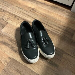 Celine Dark Green Leather Tassel Loafers